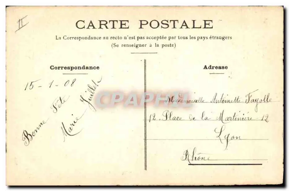 Violetas — carta postal com selo de 5c República Francesa — editor não visível - Verso