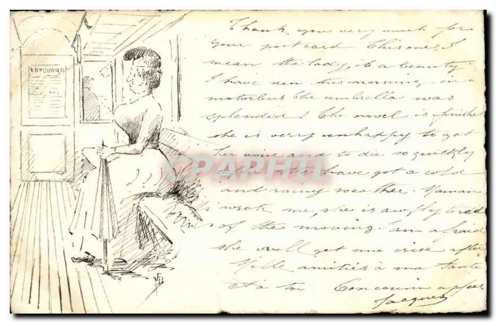 Femme à l'ombrelle — scène de transport — éditeur 'CARTE POSTALE' (verso) - Vorderseite