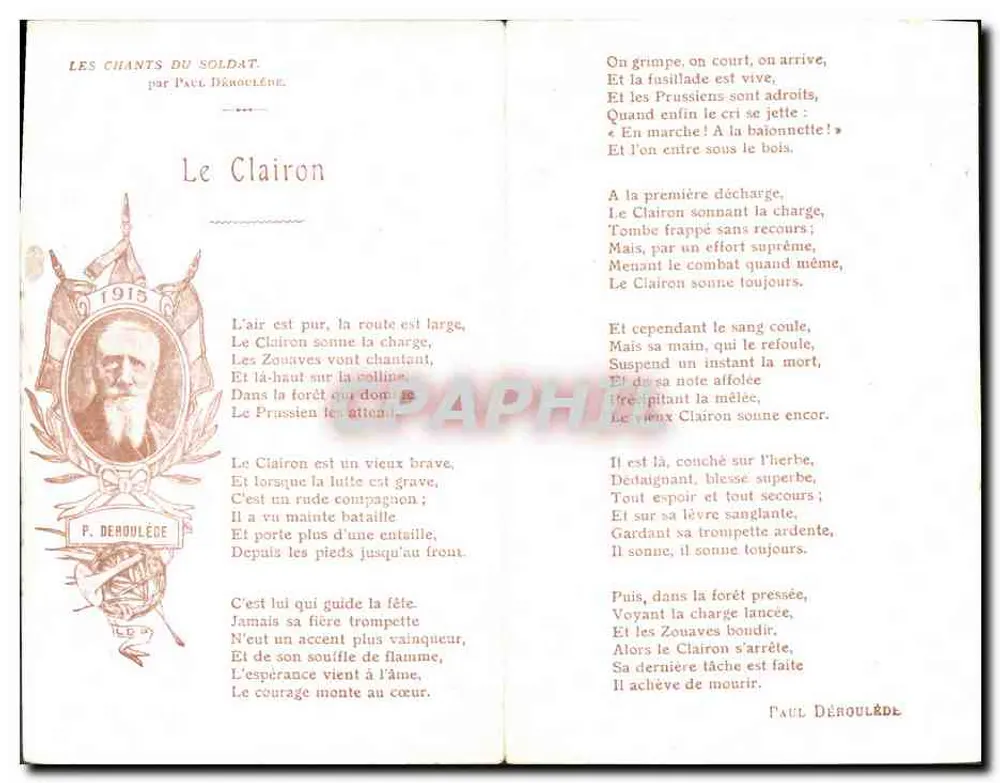 Der Trompete — Der Soldatenlied — von Paul Déroulède — éd. Lapinot, Paris - Rückseite