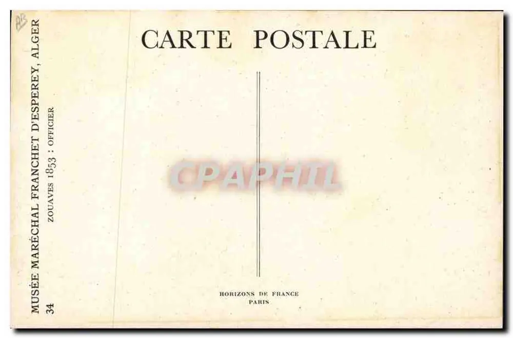 Zouave 1853 — Offizier — Horizons de France, Paris, n°34 - Rückseite
