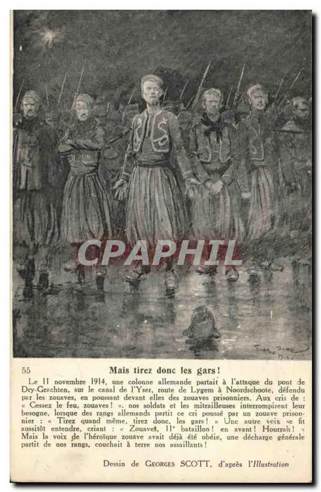 Zouaves in Aktion — 11. November 1914 — Zeichnung von Georges Scott nach L'Illustration - Vorderseite