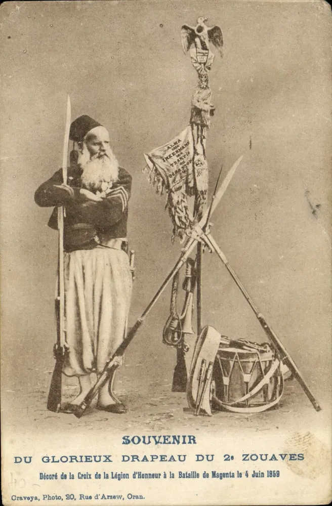 Flagge der 2. Zouaves — Mit der Ehrenmedaille der Legion of Honour für die Schlacht von Magenta am 4. Juni 1859 — Craveys, Foto, 20, Rue d'Arzew, Oran - Vorderseite