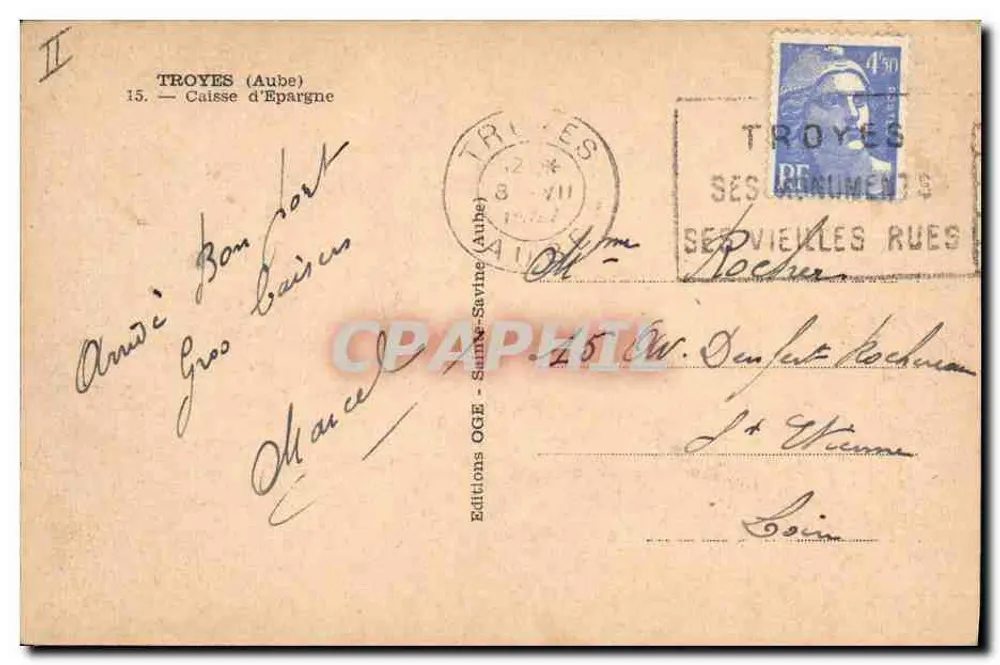 Hotel de Ville de Troyes — vista da praça — Edições OGE - Sainte-Savine (Aube) - Verso