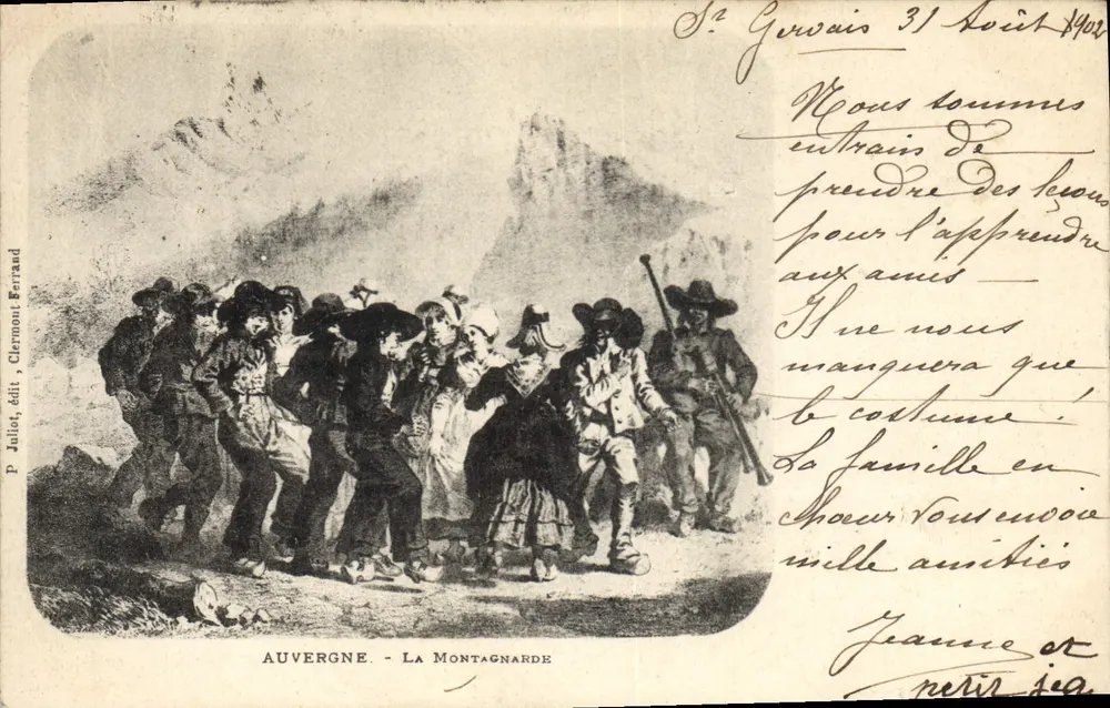 Auvergne - La Montagnarde — scène de danse montagnarde, éditeur P. Juliet, Clermont Ferrand, n° 140 - Frente