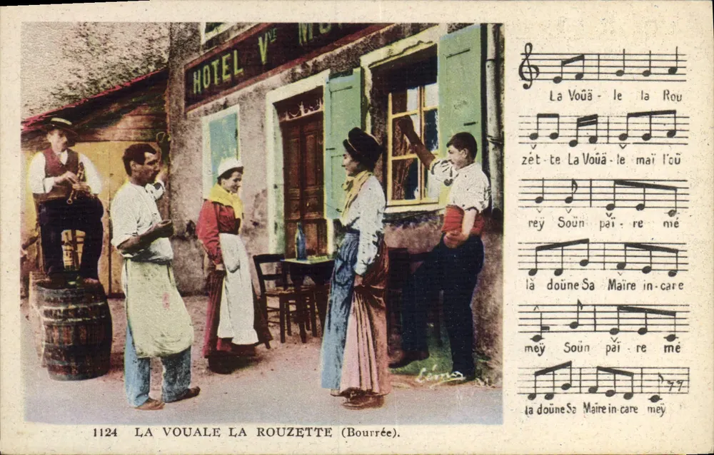 La Vouale La Rouzette (Bourrée) — Straßenszene vor dem Hotel Vouale — Verlag Léon Maquet, Nr. 1124 - Vorderseite