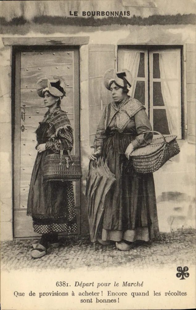 Duas mulheres em traje tradicional — Partida para o mercado — Le Bourbonnais, n°6381 - Frente