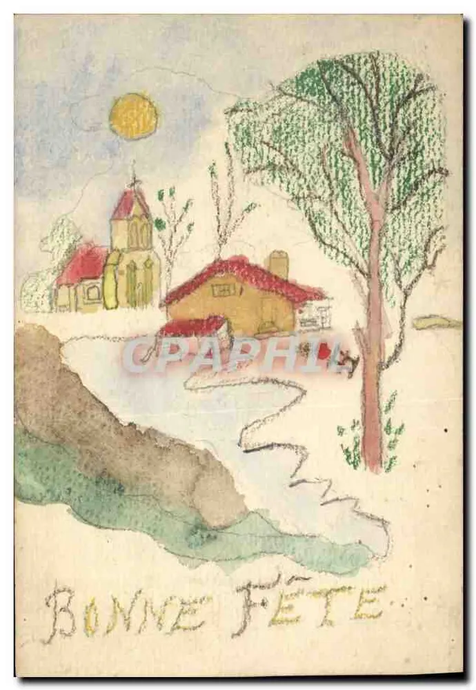 Landschaft mit Kirche — Aquarellzeichnung — Universal Postal Union, Nr. 18 - Vorderseite