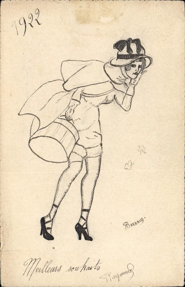 Elegante Frau mit Hut und Mantel — 1922 — Zeichnung von Raymond Barnaud - Vorderseite