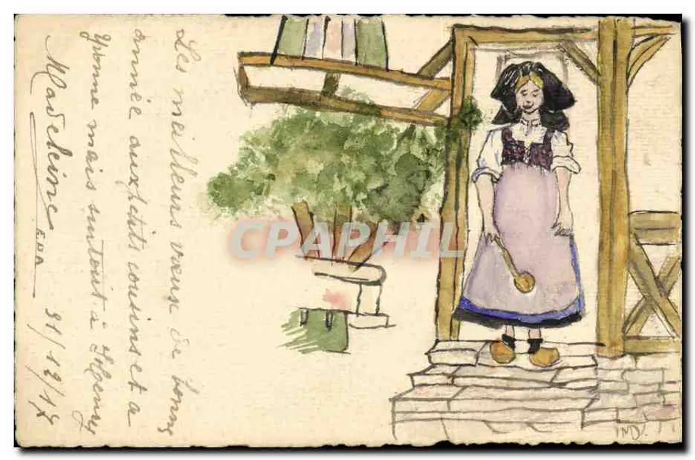 Mulher no lar — ilustração aquarelada — editor desconhecido - Frente
