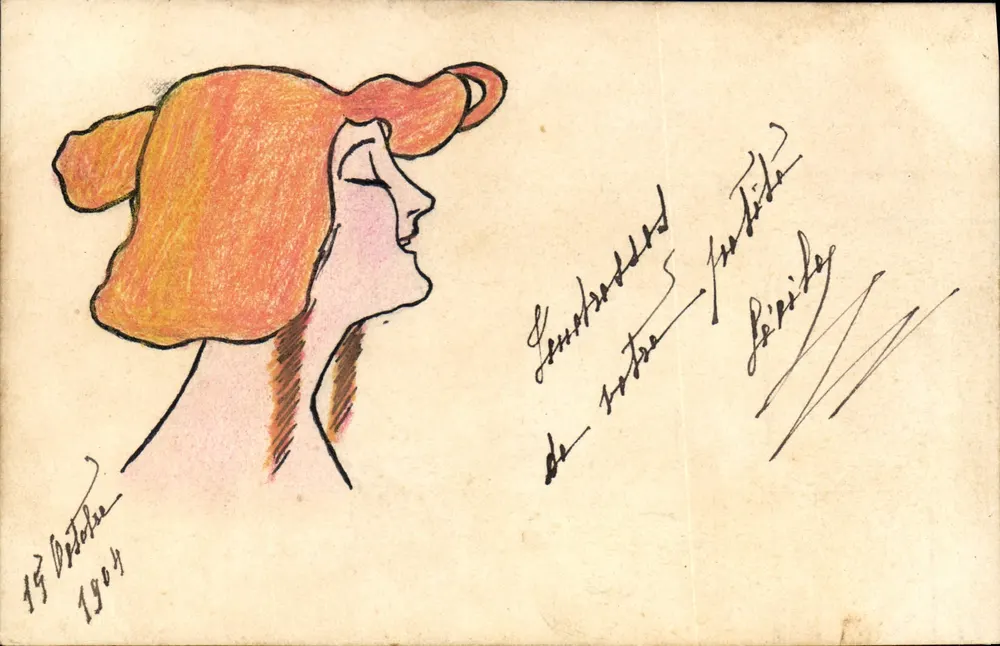 Mulher com chapéu — desenho a pastel — assinado e datado 13 de Outubro de 1904 — Béziers - Frente