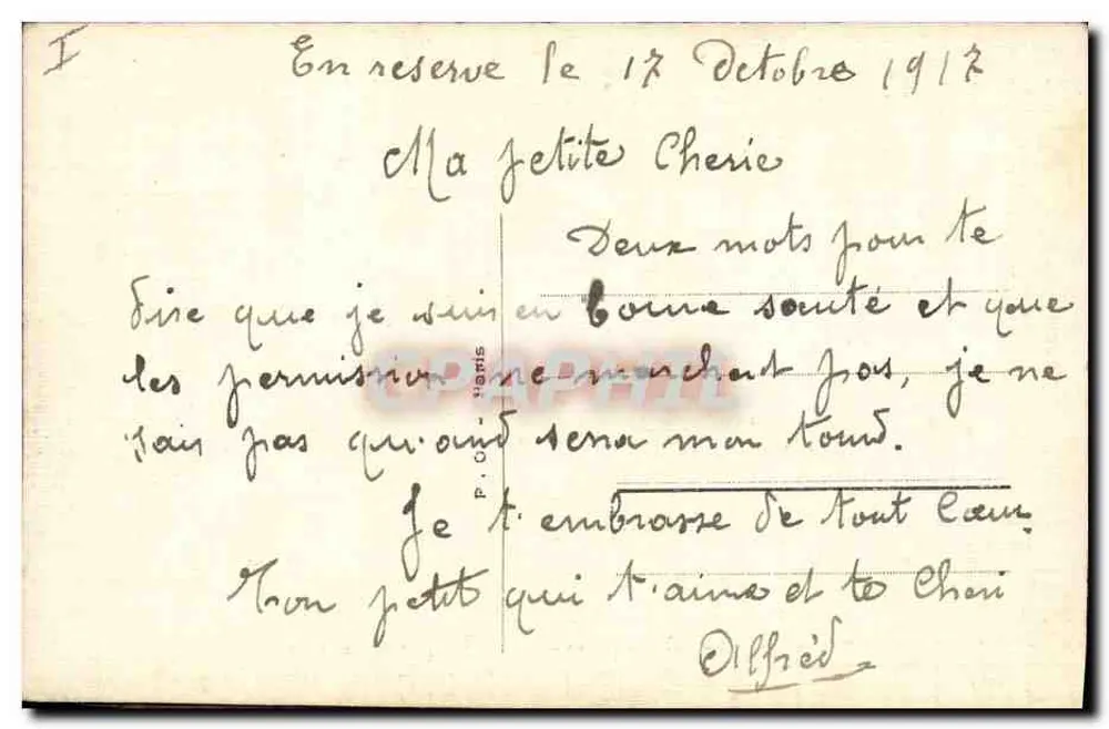 Arranjo de flores — cartão postal de guerra — P. O. - Paris - Verso
