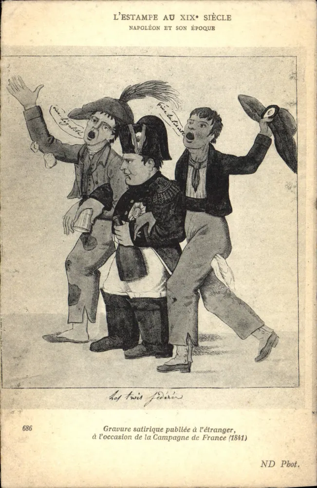 Napoleão e sua época — caricatura satírica da Campanha da França (1841) — ND Phot. - Frente