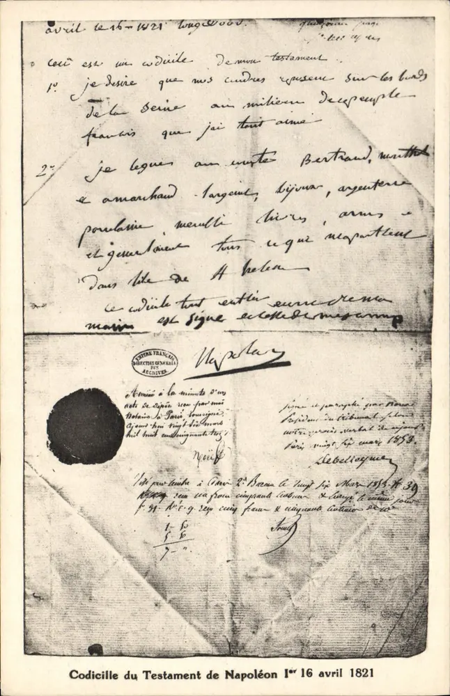 Neben testament von Napoleon — 1. April 1821 — Verlag unbekannt - Vorderseite
