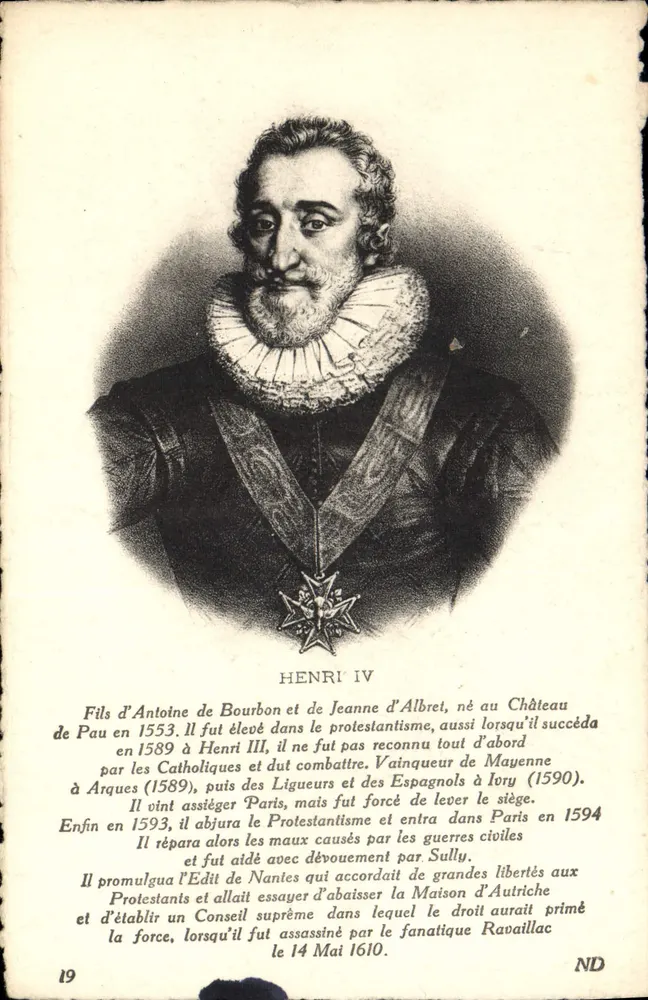 Henri IV — gestochenes Portrait mit biografischer Legende — n°19 - Vorderseite