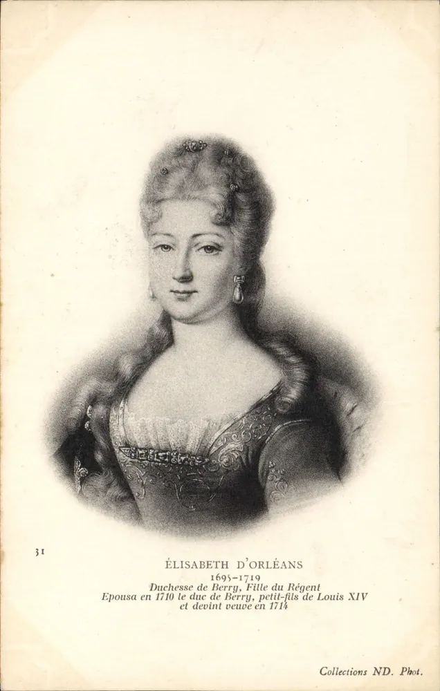 Élisabeth d'Orléans — Duquesa de Berry, hija del Regente Luis XIV — Collections ND. Phot. - Anverso