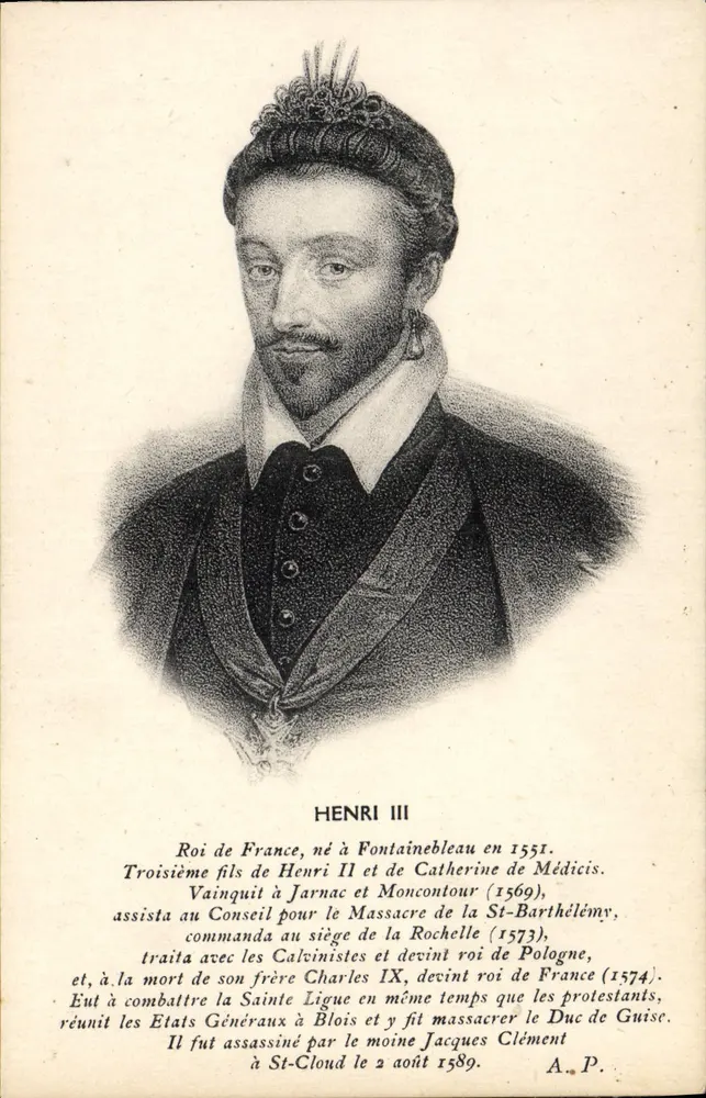 Henri III — König von Frankreich, gravierter Porträt mit biografischem Text — A. P. - Vorderseite