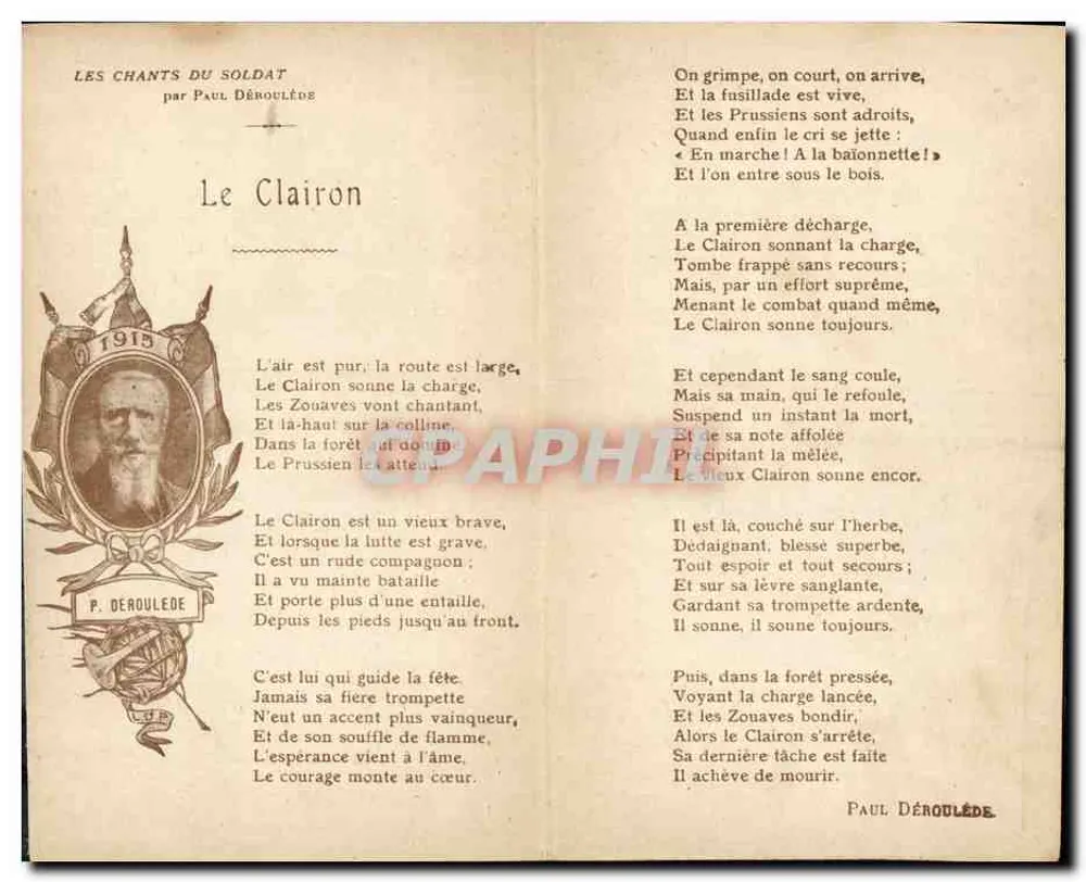 Der Trompete — Die Lied des Soldaten — von Paul Déroulède — J. Lapina, Imp. Edit. - 75, rue Deufert-Rochereau, 77, Paris - Rückseite