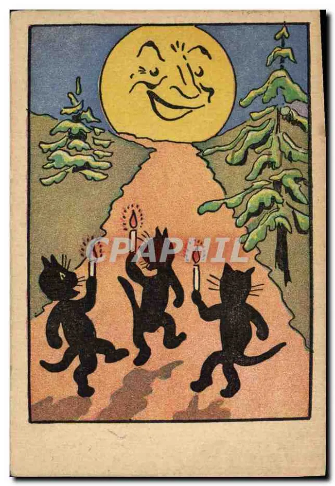 Drie zwarte katten die dansen onder de maan — uitgave voor de missies — Parijs, 1937 - Voorkant