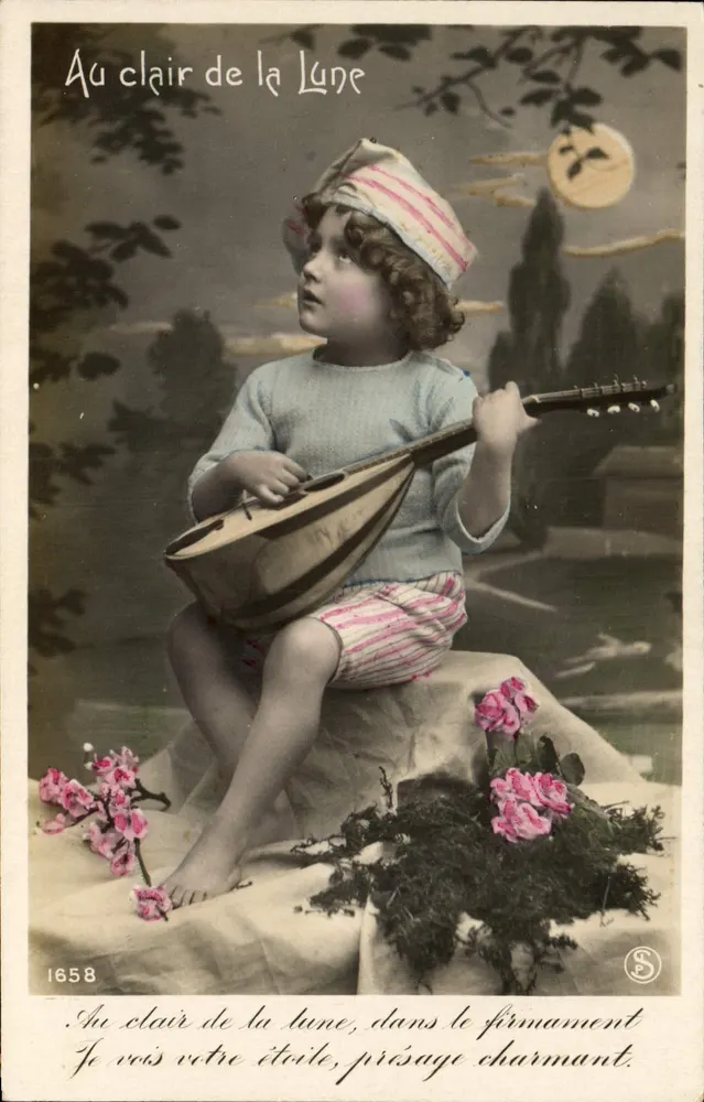 Kind spielt Mandoline — Au clair de la Lune — Verlag S, Nr. 1658 - Vorderseite