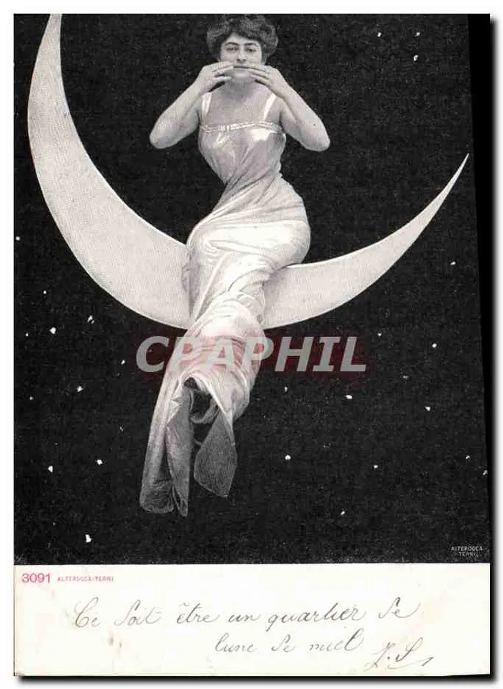 Frau, die auf einem Mond sitzt — Verlag Alterrocca-Terni, Nr. 3091 - Vorderseite