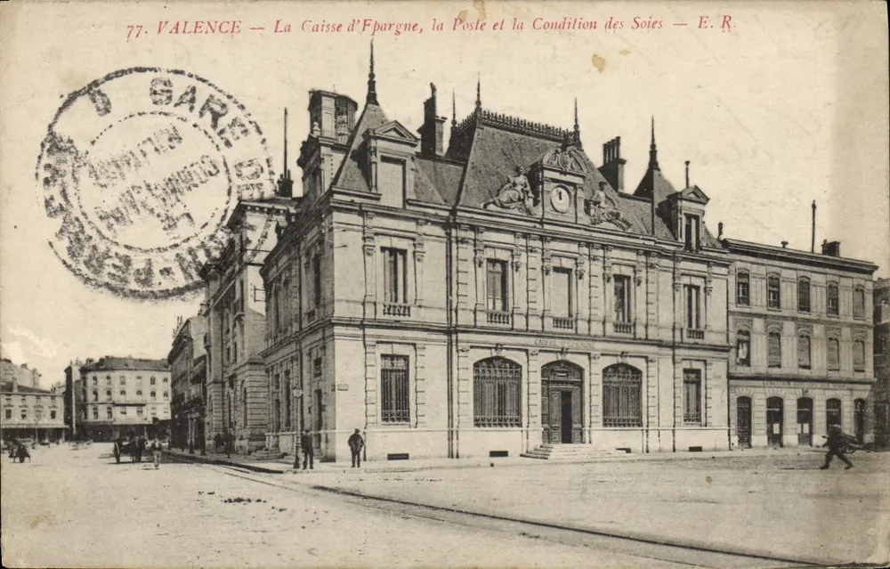 Valence — Sparkasse, Postamt und Seidenindustrie — E.R. - Vorderseite
