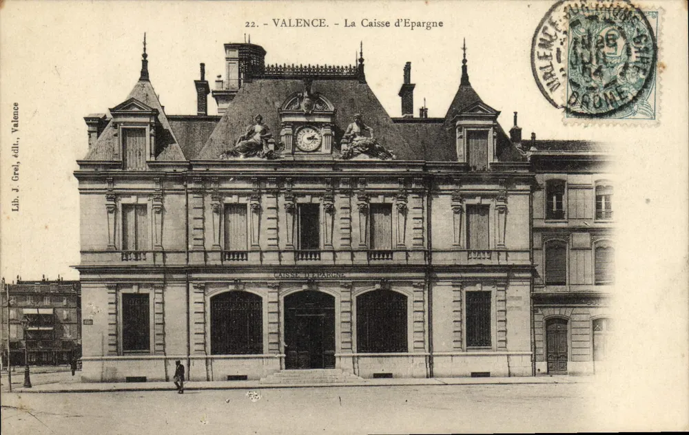 Valence - A Caixa de Economia — Lib. J. Grell, Valence, n°22 - Frente