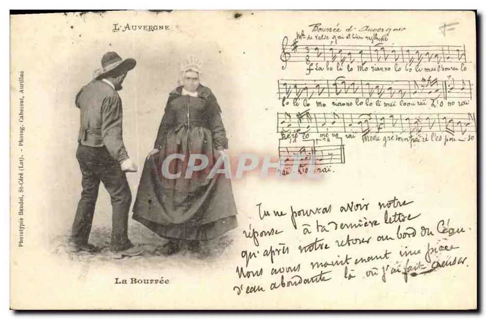 La Bourrée — Teoria de Auvergne — Fototipia Bandol, St-Café (La) - Cabessi, Aurillac - Frente