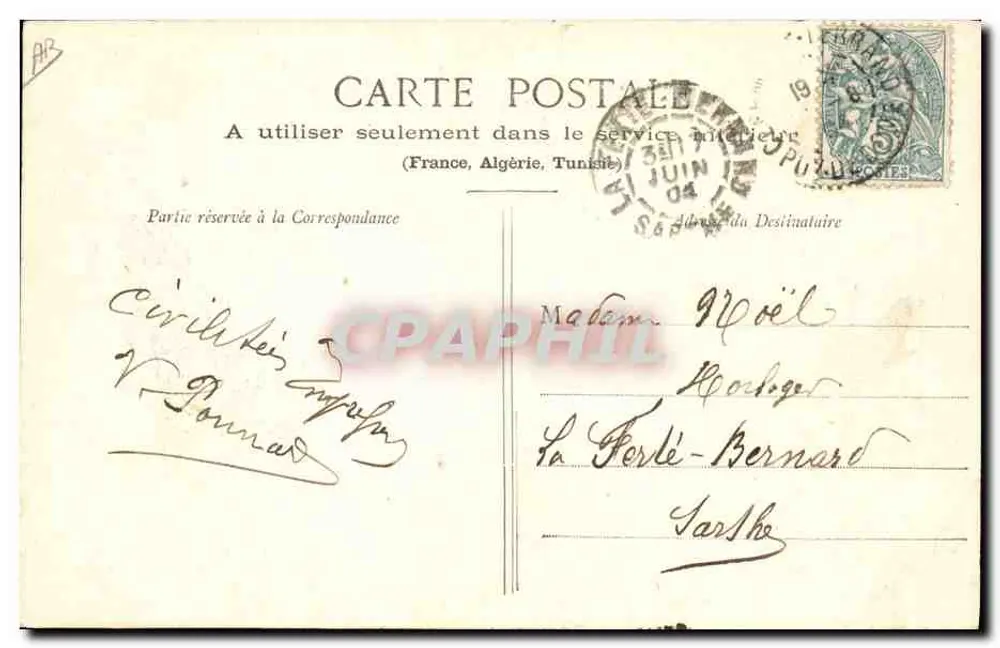 Mulher com traje do Mont-Dore — n° 289 — editor Léon Bouge-Idéal, Rue de l'Ex, Clermont-Ferrand - Verso