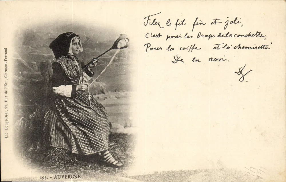 Menina tecendo à mão — Auvergne — Lib. Bougé-Béal, Rue de l'Écu, Clermont-Ferrand - Frente