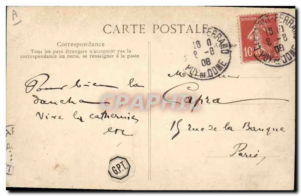 A Auvergne pitoresca — cena de dança com músico — V.D.C. n°1202 - Verso