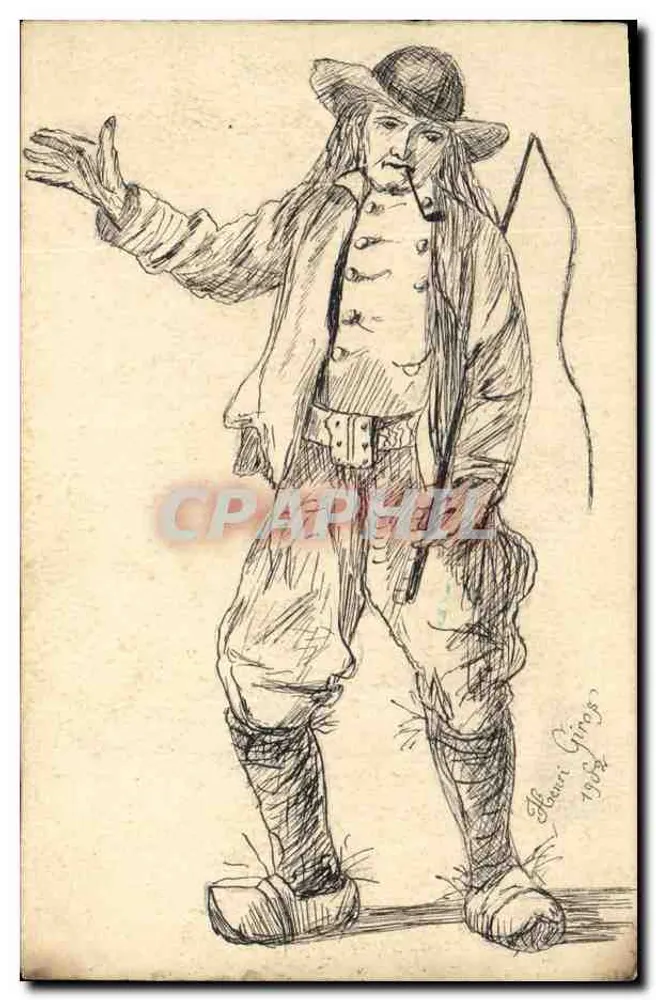 Pirata — desenho a lápis — Henri Girois, 1908 - Frente