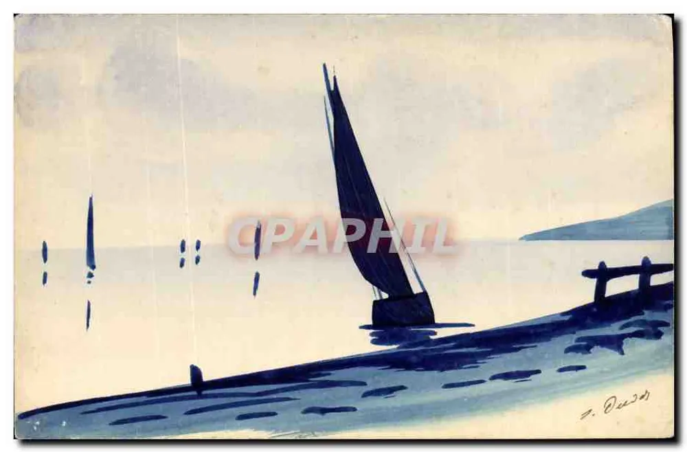 Vela sobre o lago — pintura aquarelada — A. Dach - Frente