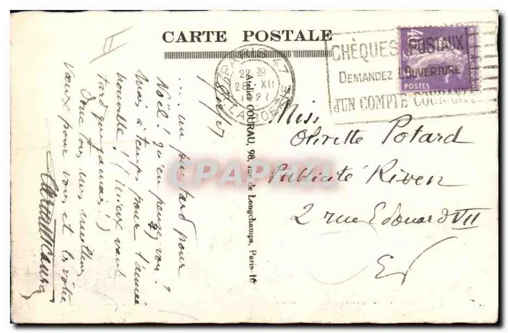 Navio a vela — Natal e Feliz Ano Novo — Courray - Verso