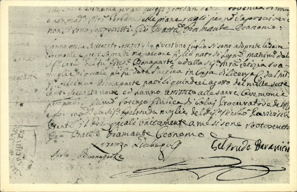 Atestado de Batismo de Napoleão I — Ajaccio (Córsega) — Edição J. Moretti - Frente