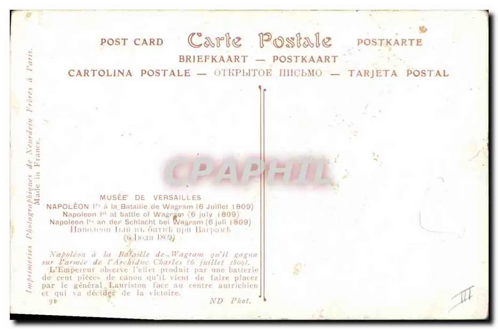 Napoleon I. bei der Schlacht von Wagram — 6. Juli 1809 — Neurdein Frères Fotografische Druckerei, Paris - Rückseite