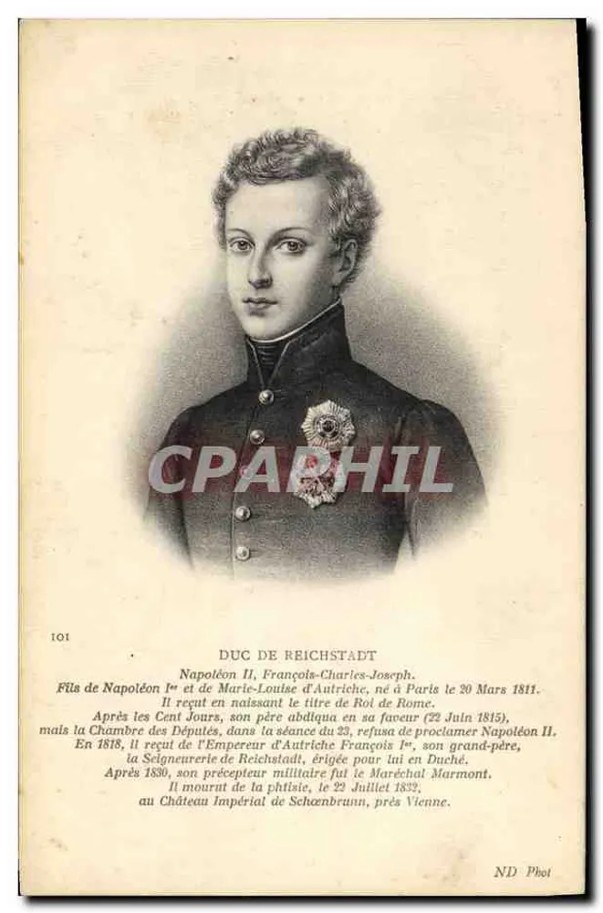 Napoléon François Charles Joseph — Duca di Reichstadt — ND Phot, n°101 - Recto