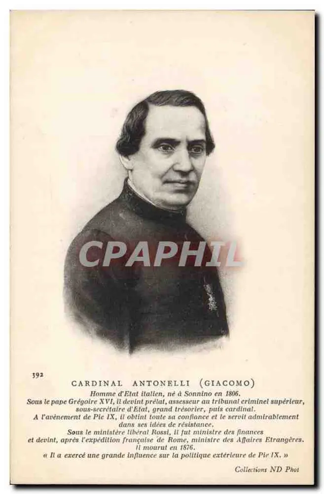 Kardinal Antonelli (Giacomo) — italienischer Staatsmann, geboren in Sonnino 1806 — Sammlung ND Phoï, Nr. 392 - Vorderseite