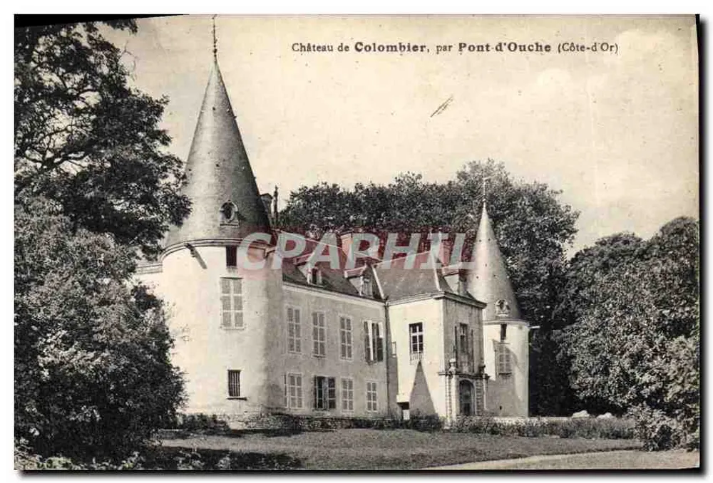 Château de Colombier, bei Pont-d'Ouche (Côte-d'Or) — Ansicht des Schlosses mit Türmen — Verleger L.B. (Rückseite) - Vorderseite
