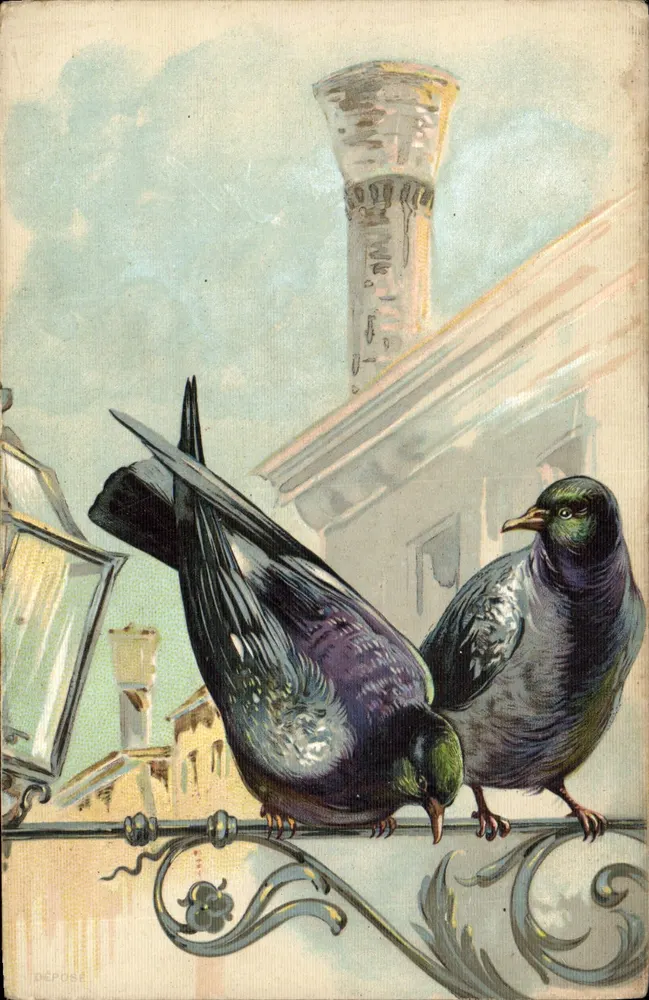 Twee duiven op een balkon — stadsgezicht — uitgever Déposé, n° 1582 - Voorkant