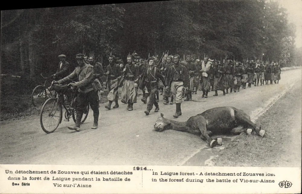 Abteilung Zouaves in der Laigue-Wäldchen während des Schlachtes von Vic-sur-Aisne — 6. Serie — Verlag E.P.D. - Vorderseite