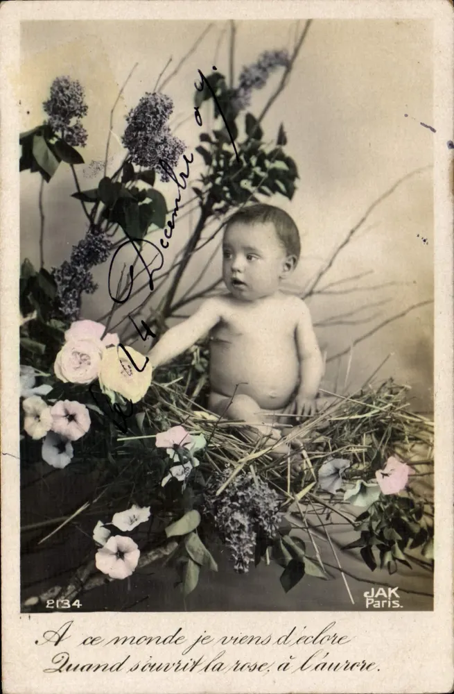 Bebê em um ninho de flores — JAK Paris — n° 2134 - Frente