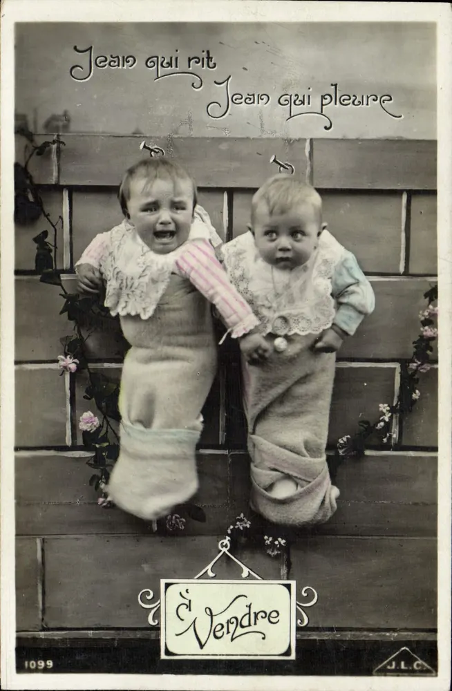 Zwei Babys — eines lacht, das andere weint — J.L.C. n° 1099 - Vorderseite
