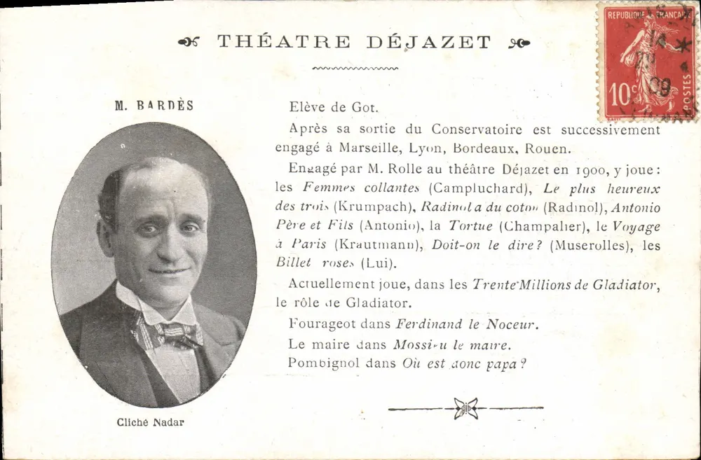 Herr Bardès — Theater Déjazet — Fotografie Nadar - Vorderseite