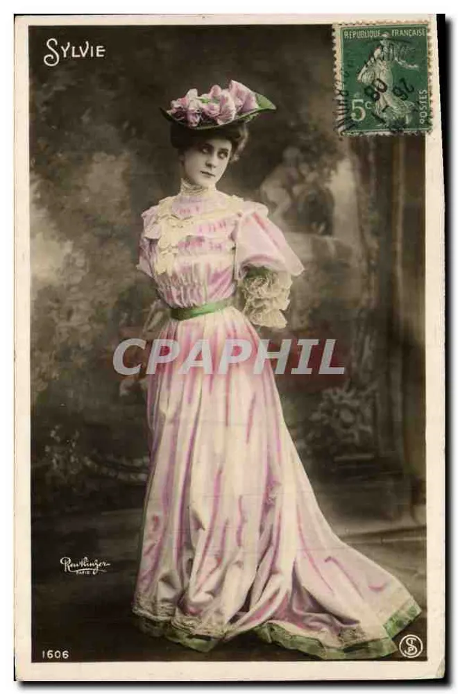 Sylvie — Portrait einer Frau in einem rosa und grünen Kleid — Renzinger, n°1606 - Vorderseite