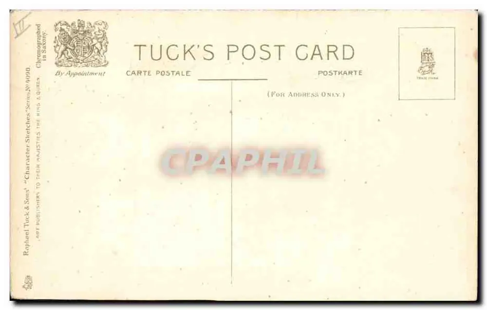 Criança negra com frango — Primeiro prêmio — Tuck's Post Card, série 1900 - Verso