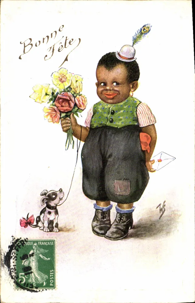 Enfant noir avec chien — Bonne Fête — éditeur T. F. n° 865 - Recto