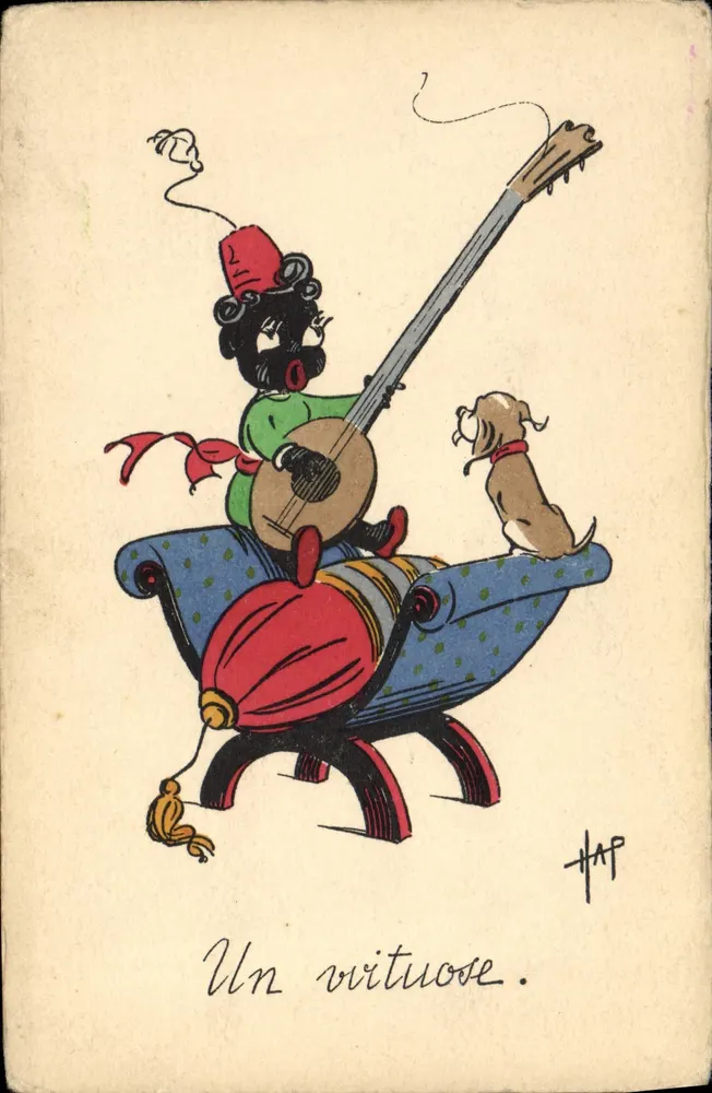 Ein Virtuose — Karikatur eines Musikers mit einem Hund — HAP - Vorderseite