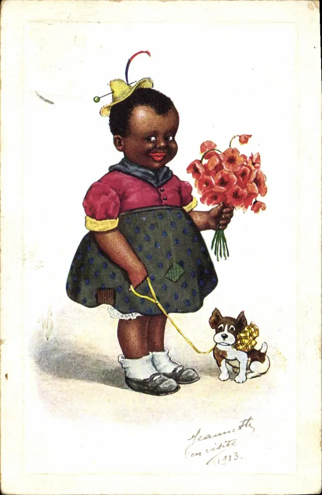 Bambina nera con cane — Jeannette in visita — editore Jeannette, n° 865 - Recto