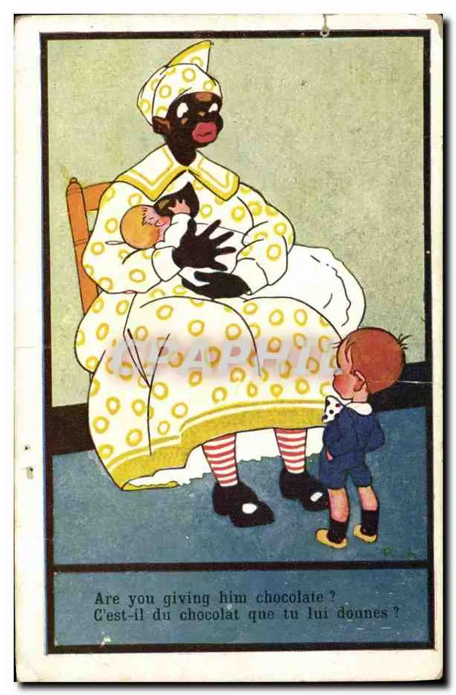 Schwarze Mutter, die ein Baby stillt — humorvolle Szene mit einem neugierigen Kind — Verlag J. Amiard, Serie 'Lafayette' N° 127 - Vorderseite