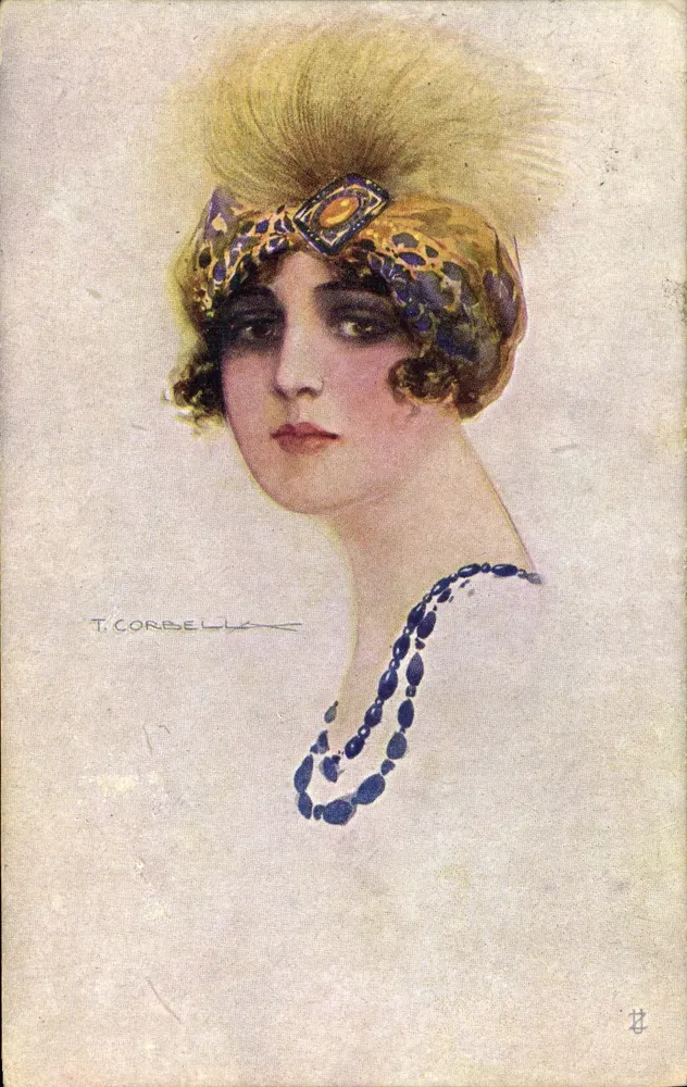 Frau im Turban mit Federzierungen — T. Corbelle — Italienische Ausgabe - Vorderseite